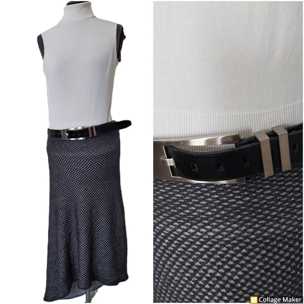 Genuine leather rectangular buckle belt. Sz: M, 46" total. adjustable 40" -29.5"